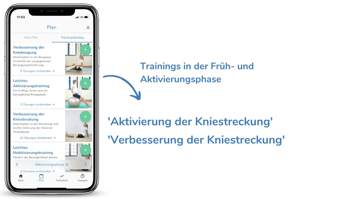 Smartphone zeigt einen digitalen Trainingsplan zur Rehabilitation.