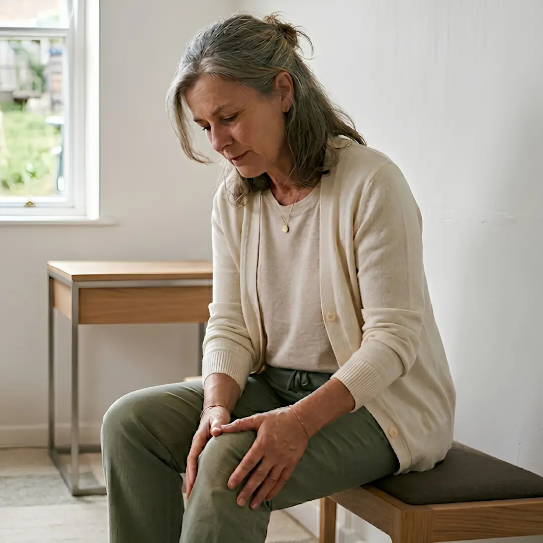 Frau mit Symptomen einer Gonarthrose