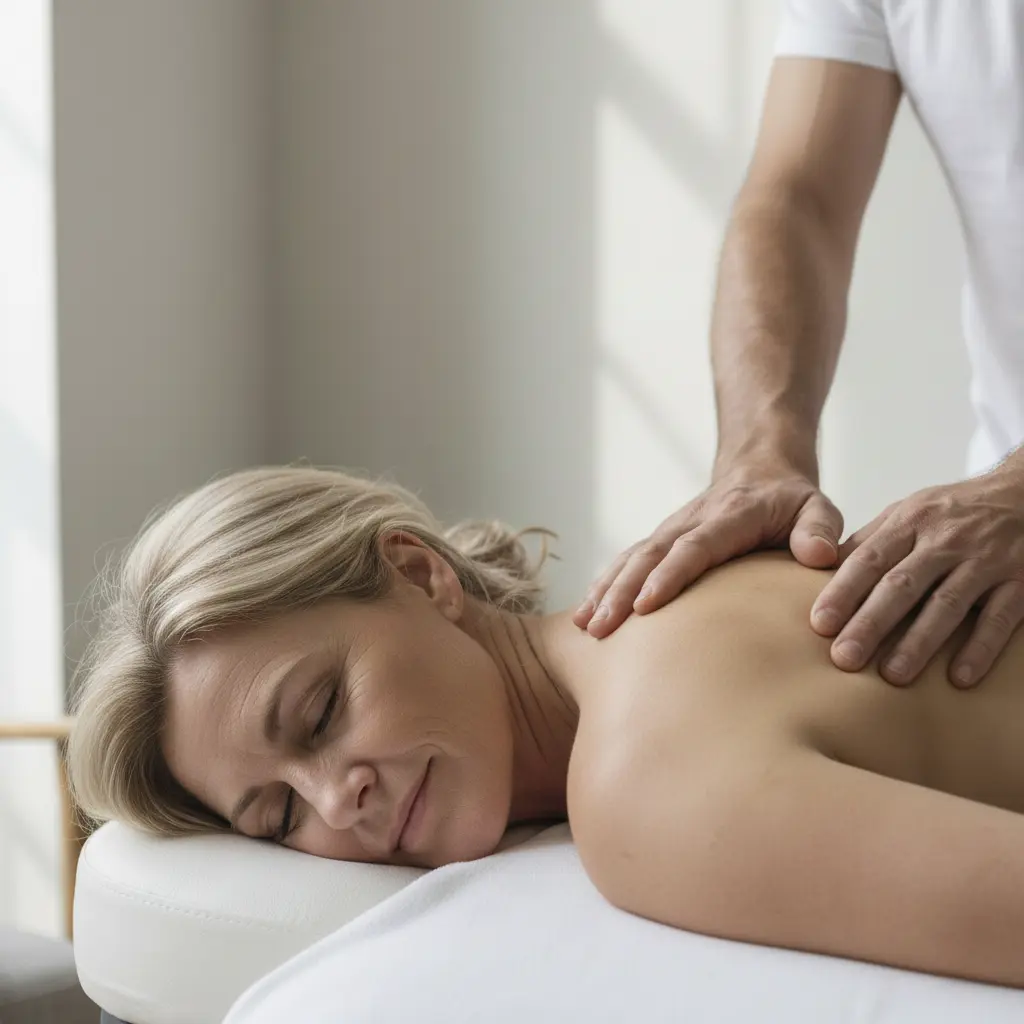 Physiotherapeutische Massage am Oberschenkel zur Lösung von Muskelverspannunge