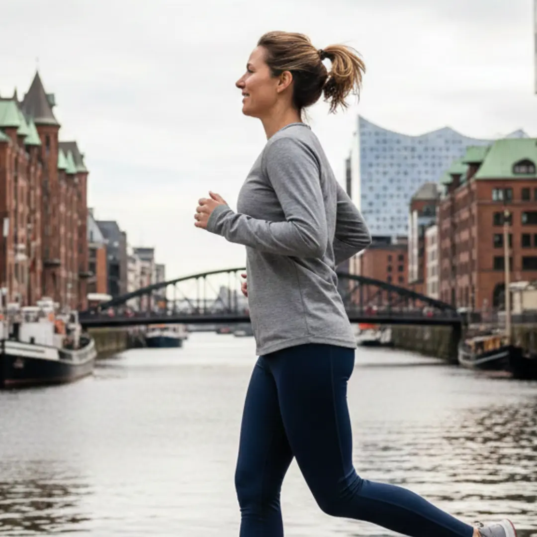 Joggerin läuft nach Knie Reha
